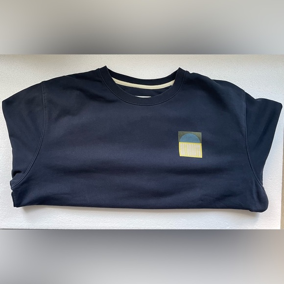 SATURDAYS NYC FRENCH TERRY BOWERY SUN GRAPHIC SWEATSHIRT NAVY BLUE BOYFRIEND - Picture 3 of 9